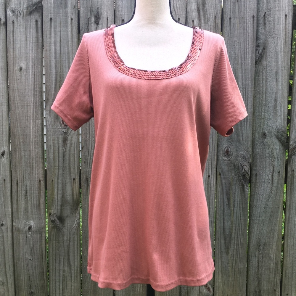 Denim 24/7 · Sequin Collar Ribbed Top Sz L